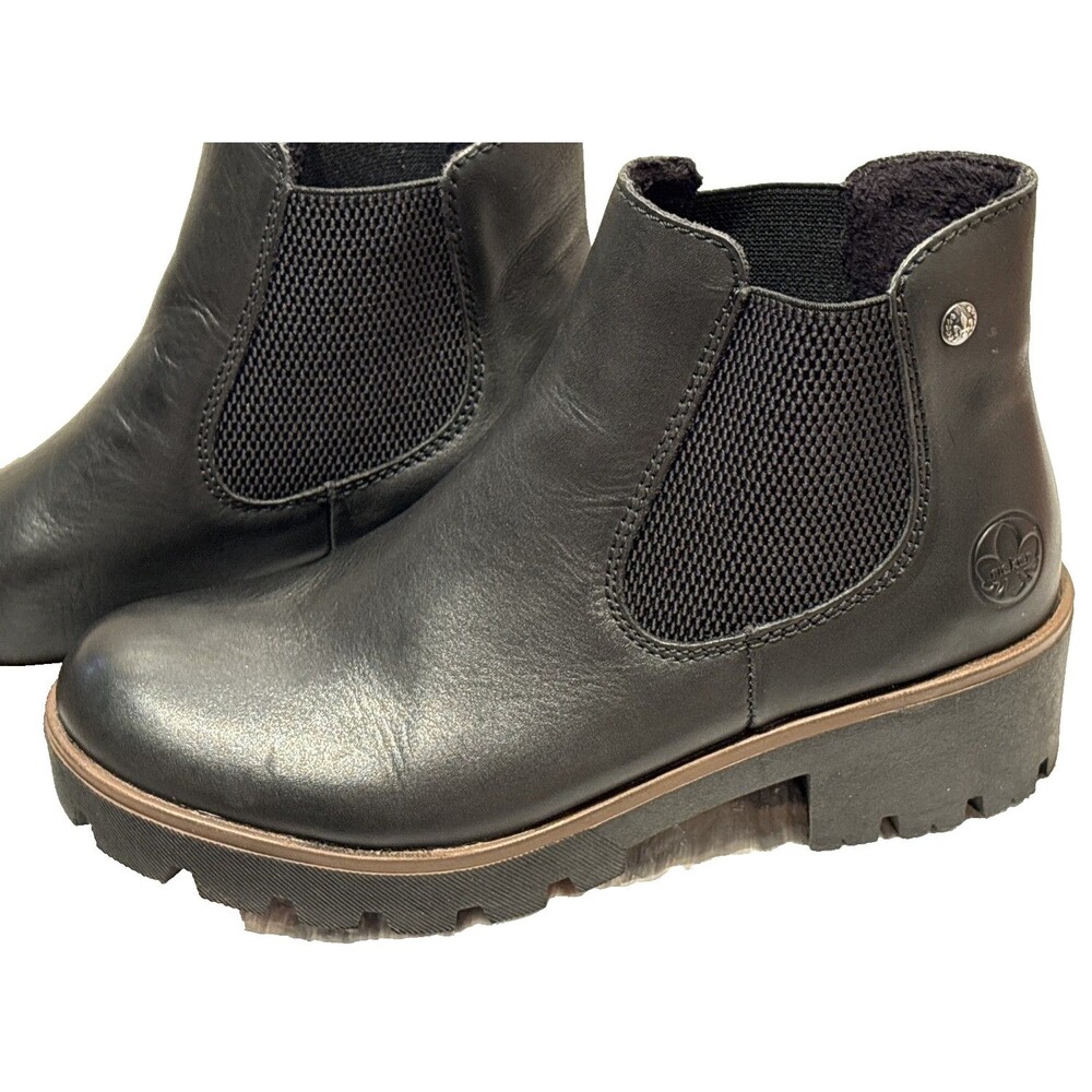 Rieker Amalia 65 Womens Black Leather Chelsea Boots 79265-03 EU 38 US 7